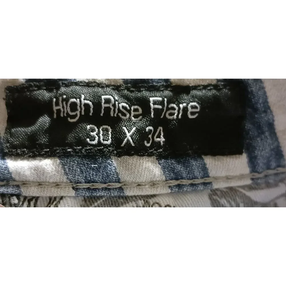 Rock & Roll Denim Womens Stripe High-Rise Flare Jeans tag 30x34 actual 30Wx31L - Picture 7 of 11